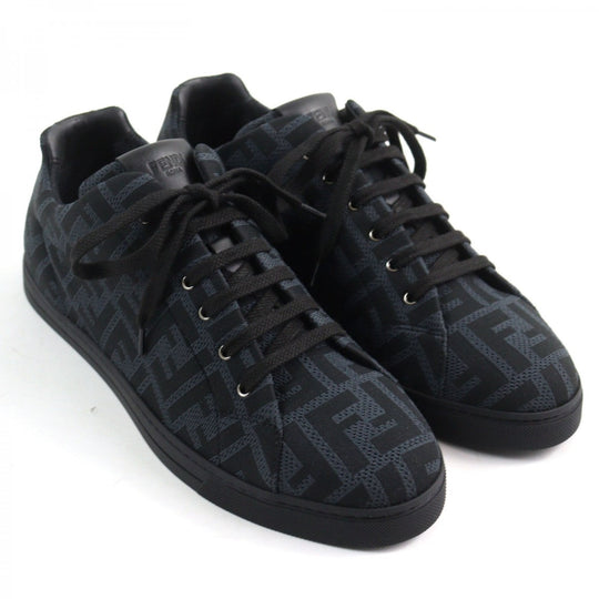 FENDI sneakers 7E1258 Part: Leather Black Grey Technical fabric low tops mens 8 Used Authentic