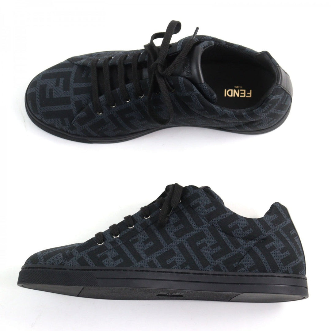 FENDI sneakers 7E1258 Part: Leather Black Grey Technical fabric low tops mens 8 Used Authentic