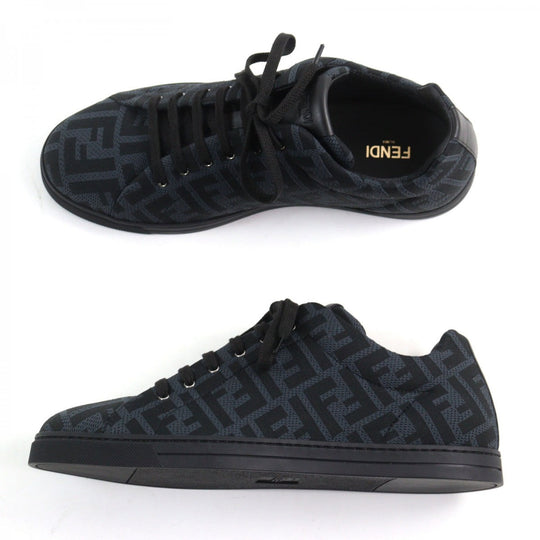 FENDI sneakers 7E1258 Part: Leather Black Grey Technical fabric low tops mens 8 Used Authentic