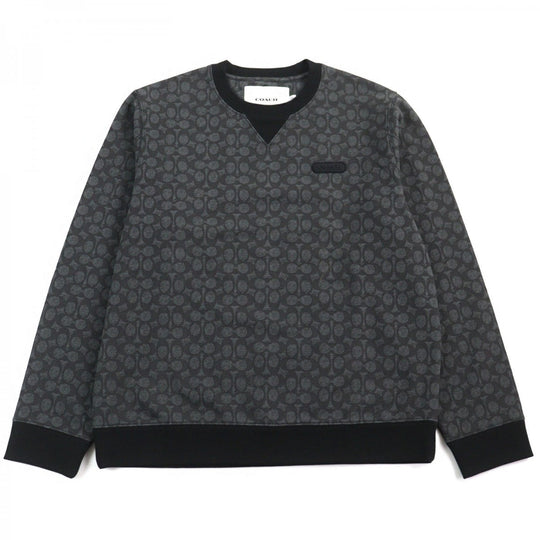 COACH sweat CB490  R8E Main: 100% cotton, part: 98% cotton, part: 2% polyurethane Black Grey Essential Crew Neck Signature mens L Used Authentic