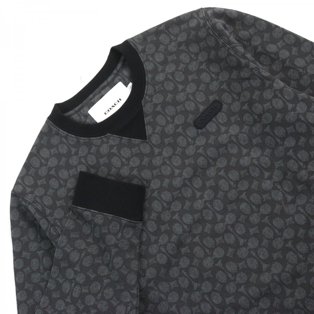 COACH sweat CB490  R8E Main: 100% cotton, part: 98% cotton, part: 2% polyurethane Black Grey Essential Crew Neck Signature mens L Used Authentic