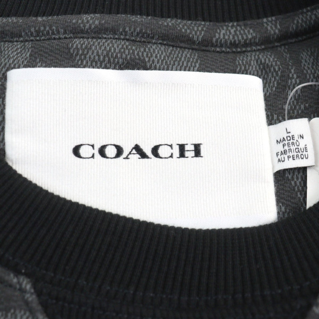 COACH sweat CB490  R8E Main: 100% cotton, part: 98% cotton, part: 2% polyurethane Black Grey Essential Crew Neck Signature mens L Used Authentic