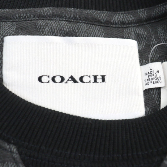 COACH sweat CB490  R8E Main: 100% cotton, part: 98% cotton, part: 2% polyurethane Black Grey Essential Crew Neck Signature mens L Used Authentic