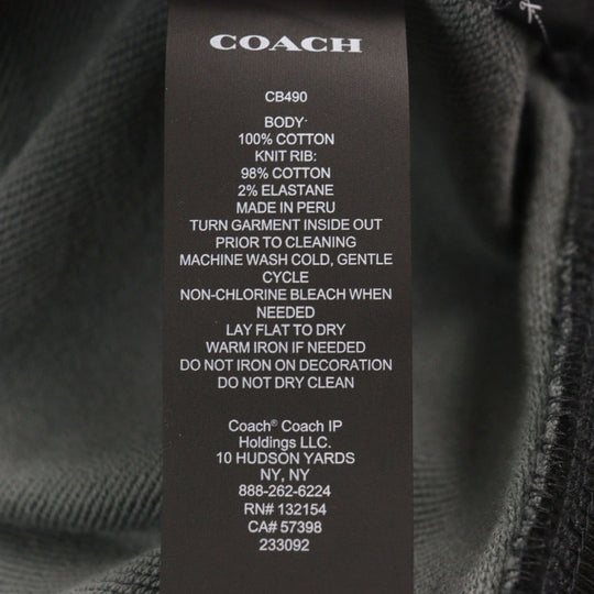 COACH sweat CB490  R8E Main: 100% cotton, part: 98% cotton, part: 2% polyurethane Black Grey Essential Crew Neck Signature mens L Used Authentic