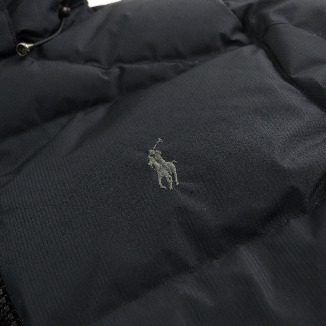 POLO RALPH LAUREN Down jacket Outer: 100% polyester, Part: 93% polyester, Part: 7% elastane (polyurethane), Lining: 100% nylon, Filling: 75% down black mens XS Used Authentic