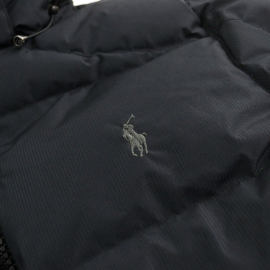 POLO RALPH LAUREN Down jacket Outer: 100% polyester, Part: 93% polyester, Part: 7% elastane (polyurethane), Lining: 100% nylon, Filling: 75% down black mens XS Used Authentic