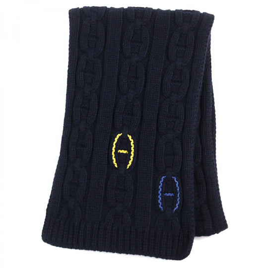 HERMES Scarf Main: 100% cashmere, Leather part: Sheepskin Navy type TRI-MAILLON Tri-Maillon mens Used Authentic