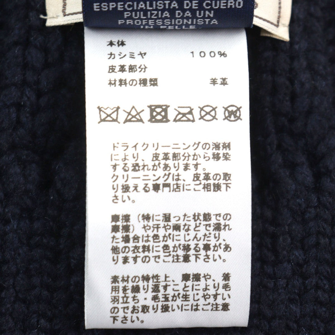 HERMES Scarf Main: 100% cashmere, Leather part: Sheepskin Navy type TRI-MAILLON Tri-Maillon mens Used Authentic