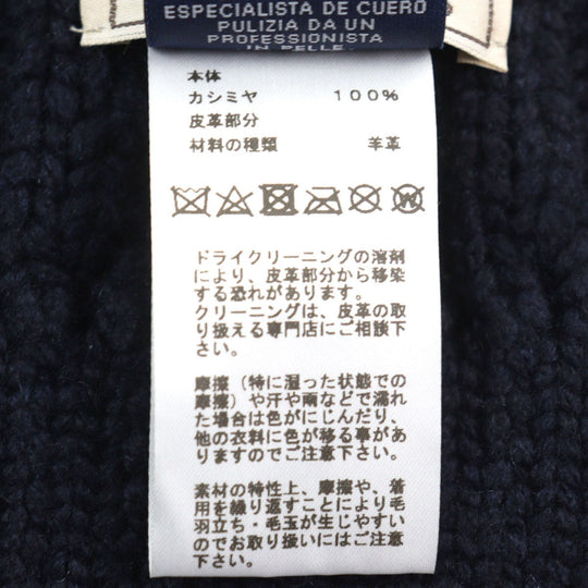 HERMES Scarf Main: 100% cashmere, Leather part: Sheepskin Navy type TRI-MAILLON Tri-Maillon mens Used Authentic