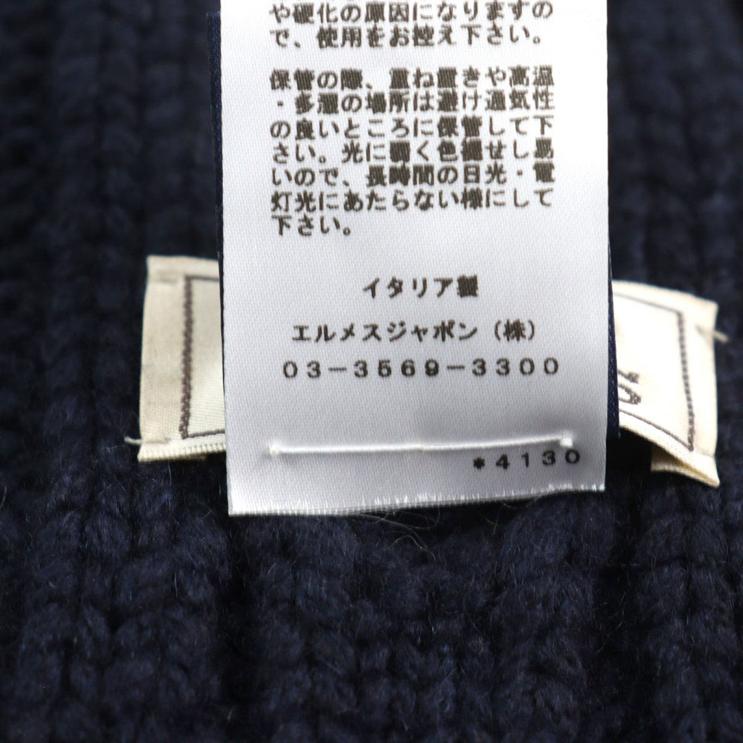 HERMES Scarf Main: 100% cashmere, Leather part: Sheepskin Navy type TRI-MAILLON Tri-Maillon mens Used Authentic