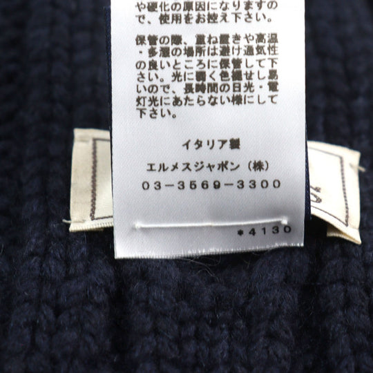 HERMES Scarf Main: 100% cashmere, Leather part: Sheepskin Navy type TRI-MAILLON Tri-Maillon mens Used Authentic
