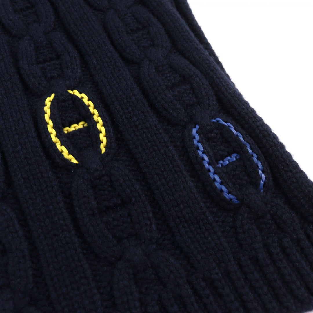HERMES Scarf Main: 100% cashmere, Leather part: Sheepskin Navy type TRI-MAILLON Tri-Maillon mens Used Authentic