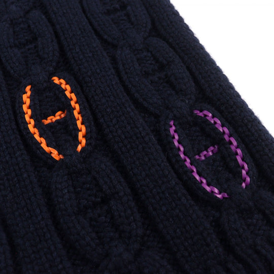 HERMES Scarf Main: 100% cashmere, Leather part: Sheepskin Navy type TRI-MAILLON Tri-Maillon mens Used Authentic