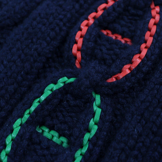 HERMES Scarf Main: 100% cashmere, Leather part: Sheepskin Navy type TRI-MAILLON Tri-Maillon mens Used Authentic