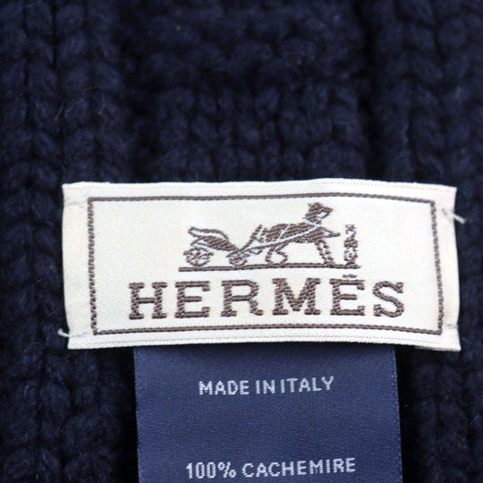 HERMES Scarf Main: 100% cashmere, Leather part: Sheepskin Navy type TRI-MAILLON Tri-Maillon mens Used Authentic