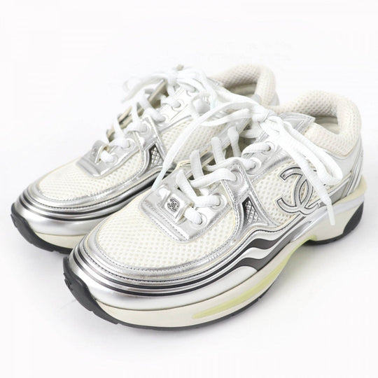 CHANEL Low cut sneakers G39792 Leather, Mesh White Silver 36