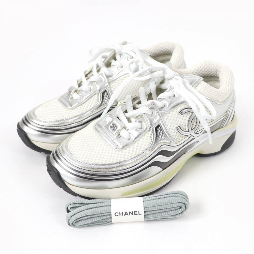 CHANEL Low cut sneakers G39792 Leather, Mesh White Silver 36