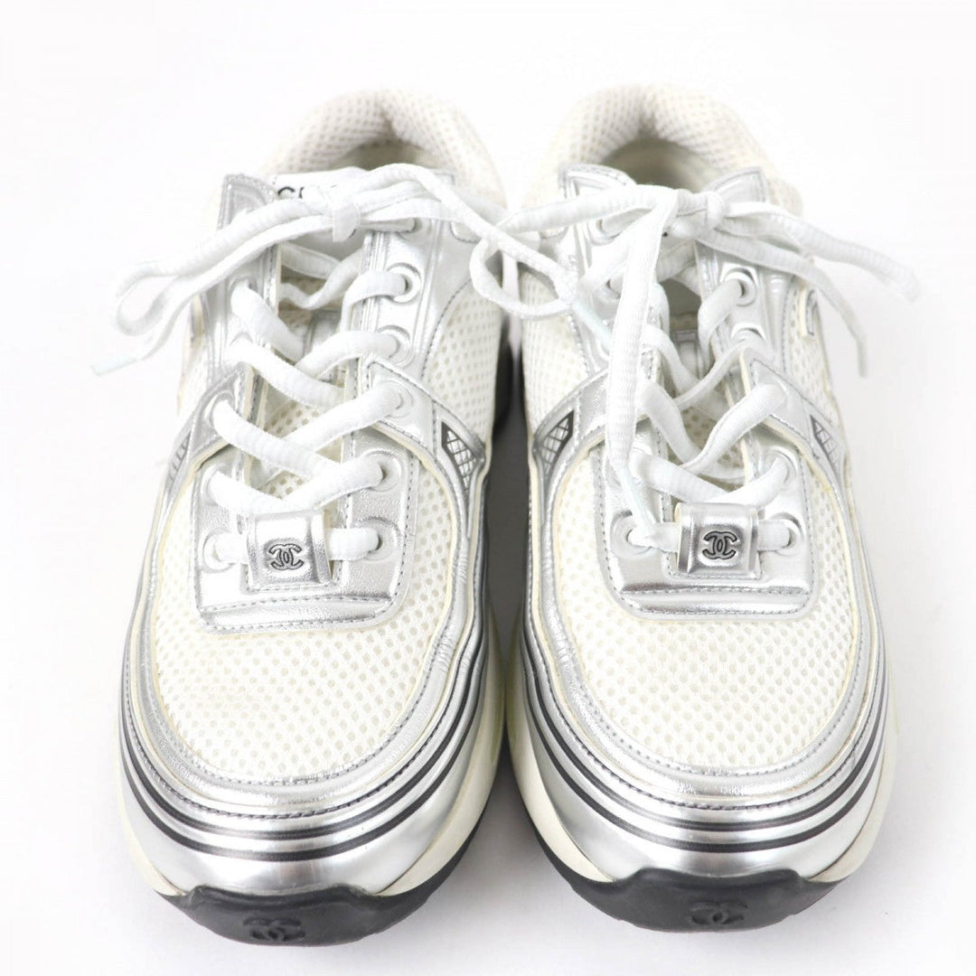 CHANEL Low cut sneakers G39792 Leather, Mesh White Silver 36