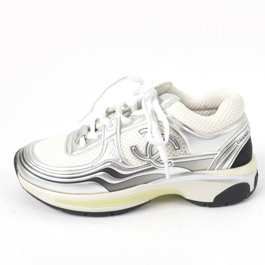 CHANEL Low cut sneakers G39792 Leather, Mesh White Silver 36