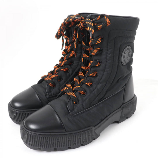 HERMES short boots Parachute Fabric , Leather black fresh Women 37 Used Authentic