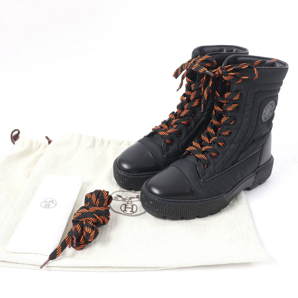 HERMES short boots Parachute Fabric , Leather black fresh Women 37 Used Authentic