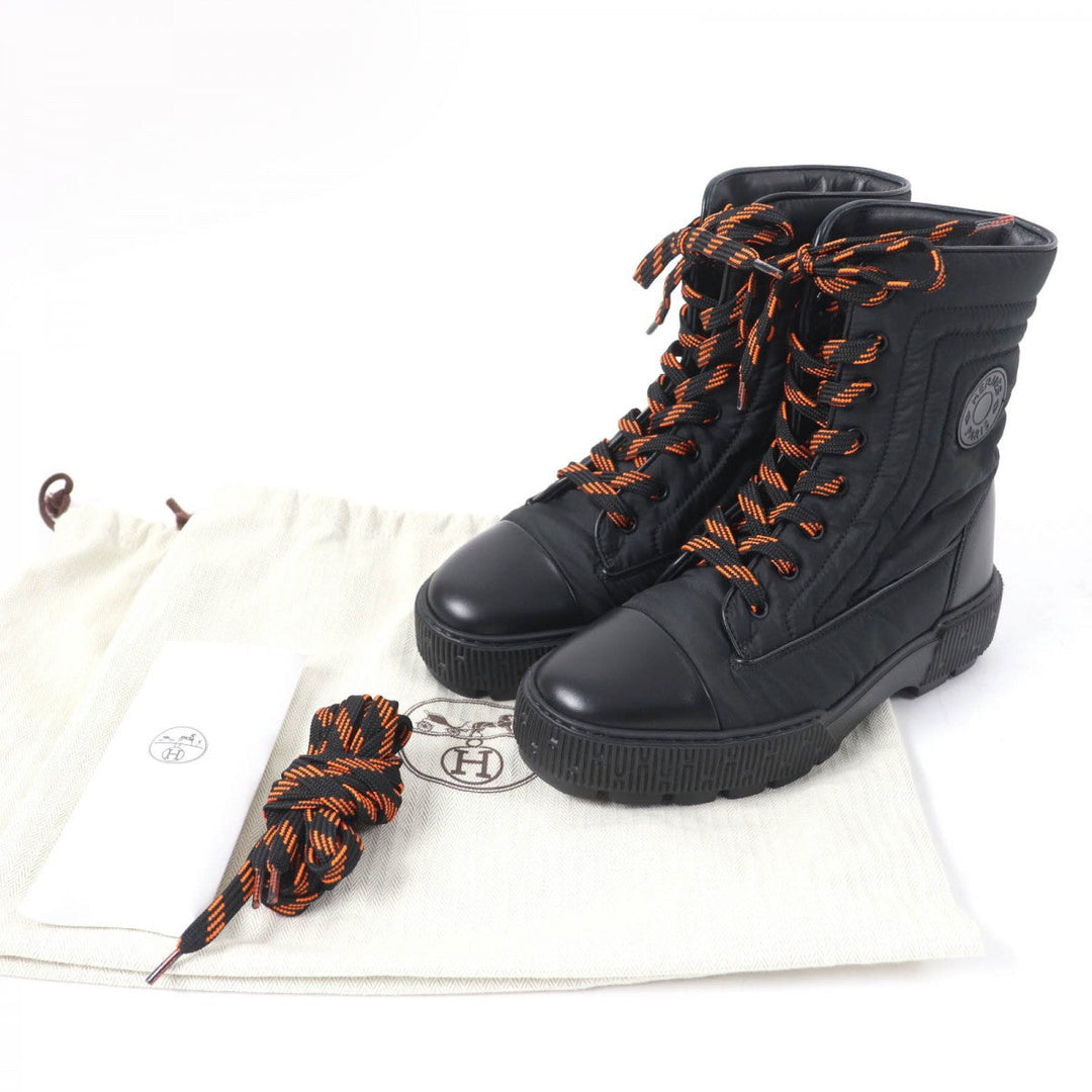 HERMES short boots Parachute Fabric , Leather black fresh Women 37 Used Authentic