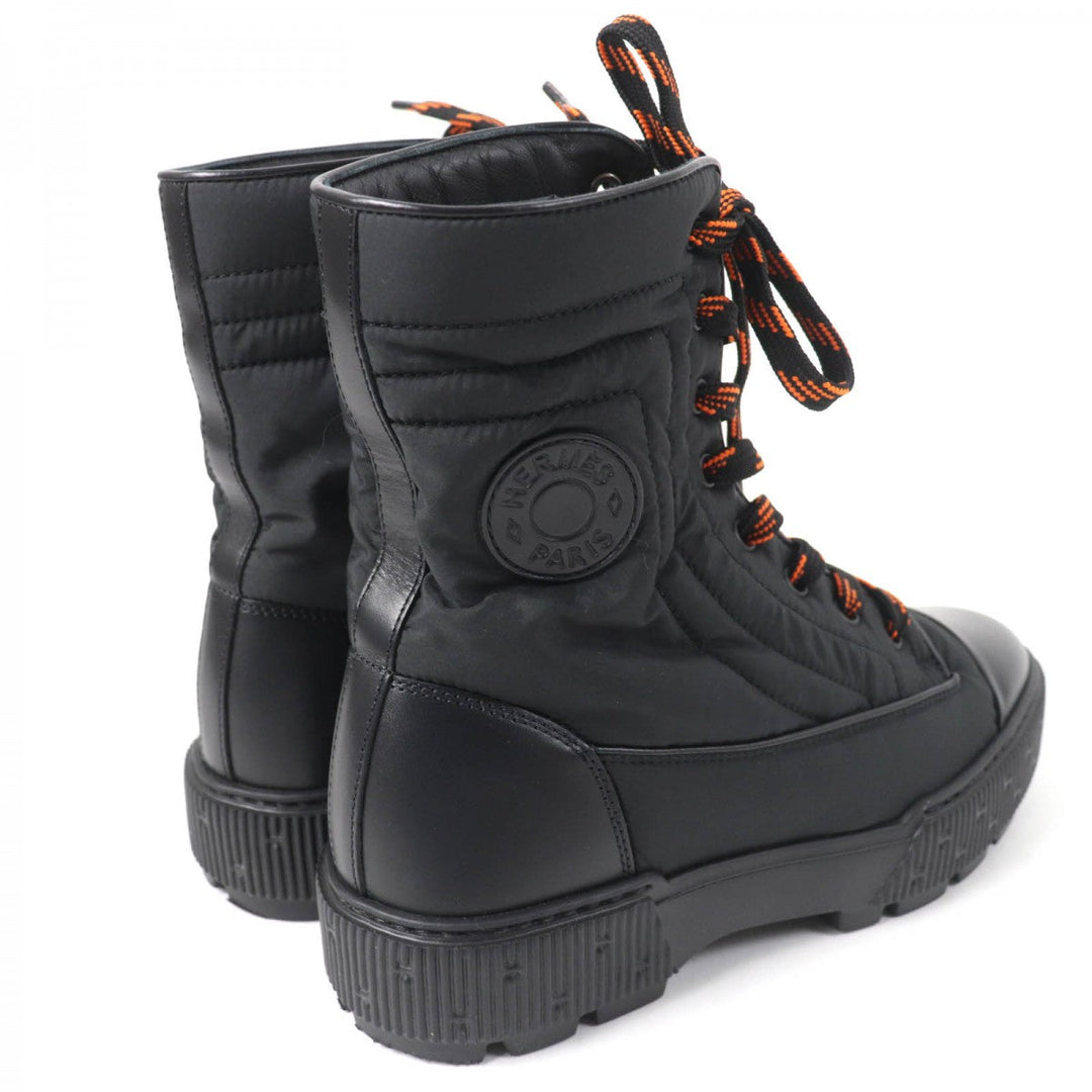 HERMES short boots Parachute Fabric , Leather black fresh Women 37 Used Authentic
