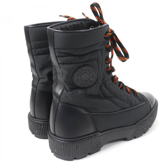 HERMES short boots Parachute Fabric , Leather black fresh Women 37 Used Authentic