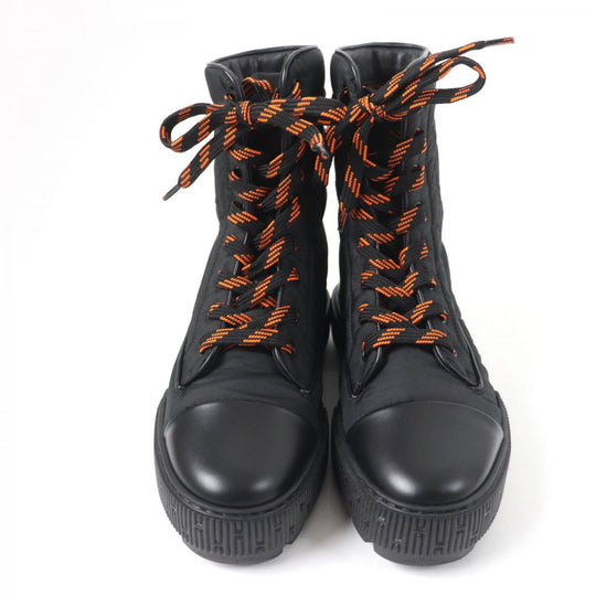 HERMES short boots Parachute Fabric , Leather black fresh Women 37 Used Authentic