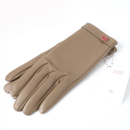 HERMES gloves Main: Lamb leather, Part: 100% silk Etope Dream Love Women 7.5 Used Authentic