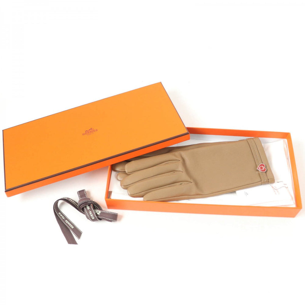 HERMES gloves Main: Lamb leather, Part: 100% silk Etope Dream Love Women 7.5 Used Authentic