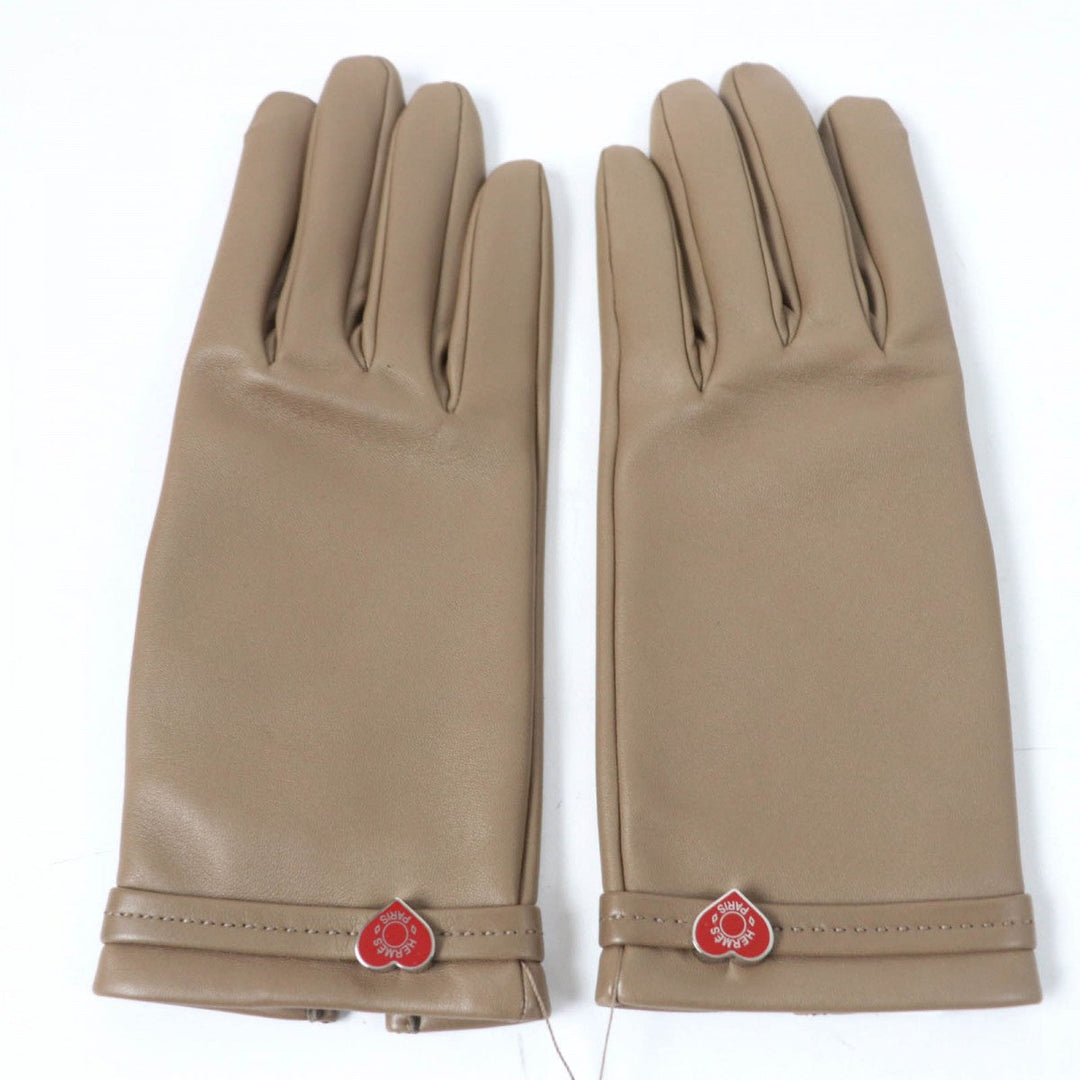 HERMES gloves Main: Lamb leather, Part: 100% silk Etope Dream Love Women 7.5 Used Authentic