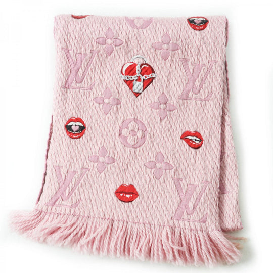 LOUIS VUITTON Scarf M76178 Main: 76% wool, Main: 24% silk Rose valerine Echarpe Logomania Alafori Women Used Authentic