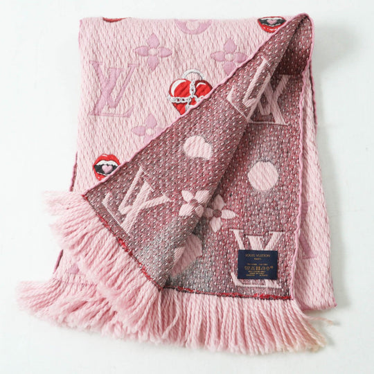 LOUIS VUITTON Scarf M76178 Main: 76% wool, Main: 24% silk Rose valerine Echarpe Logomania Alafori Women Used Authentic