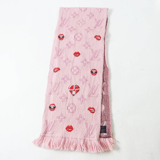 LOUIS VUITTON Scarf M76178 Main: 76% wool, Main: 24% silk Rose valerine Echarpe Logomania Alafori Women Used Authentic