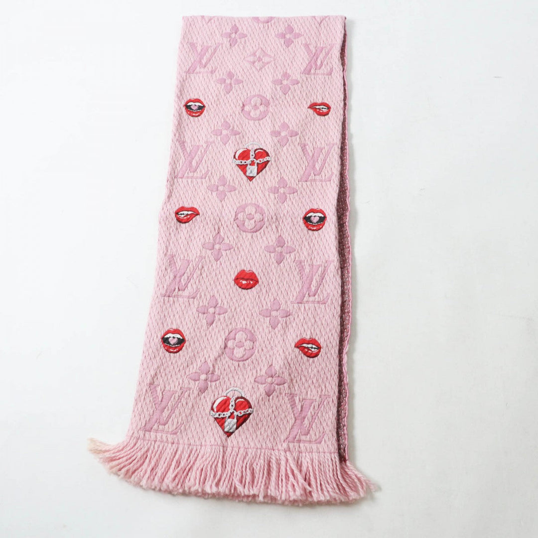LOUIS VUITTON Scarf M76178 Main: 76% wool, Main: 24% silk Rose valerine Echarpe Logomania Alafori Women Used Authentic