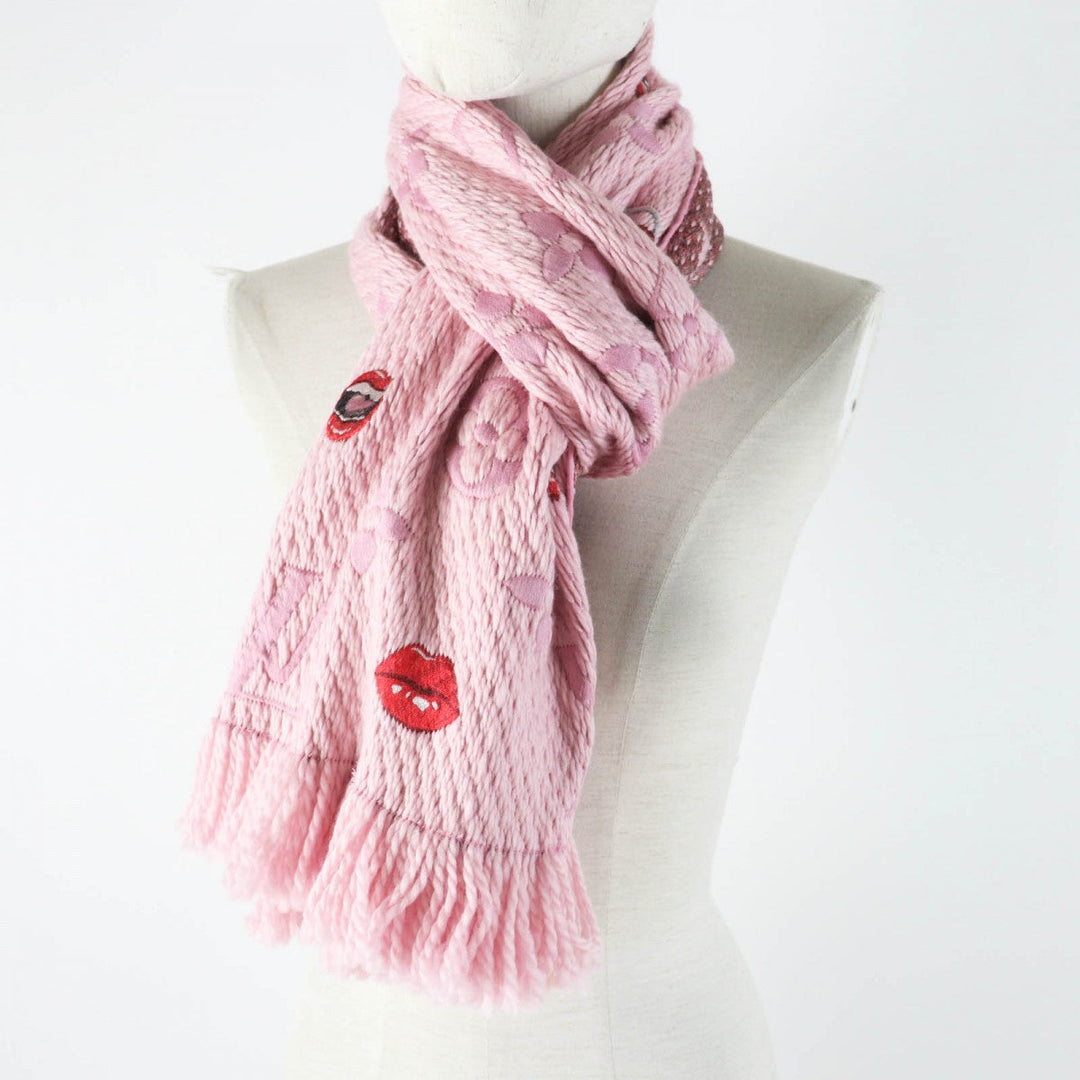 LOUIS VUITTON Scarf M76178 Main: 76% wool, Main: 24% silk Rose valerine Echarpe Logomania Alafori Women Used Authentic