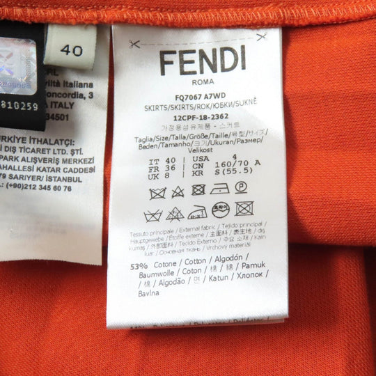 FENDI Pleated skirt FQ7067 Outer material: 53% cotton, Outer material: 44% polyester, Outer material: 3% nylon, Lining: 100% silk Orange Women 40 Used Authentic