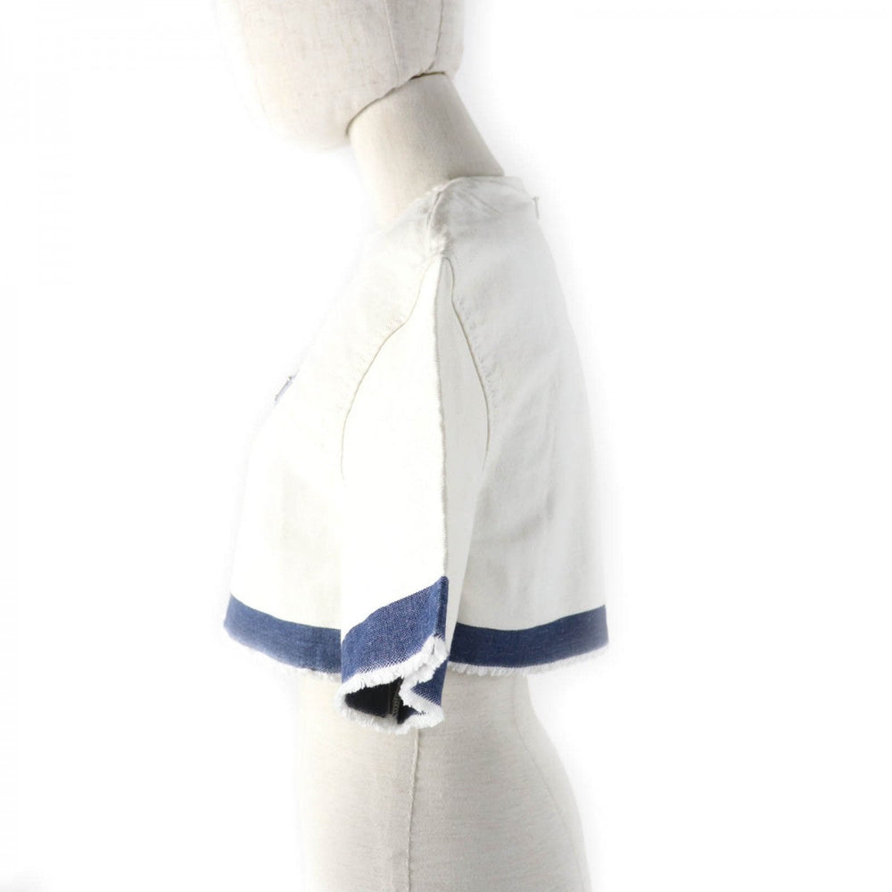 PRADA Cut GFT012 Main: 100% cotton White Indigo Women 36 Used Authentic