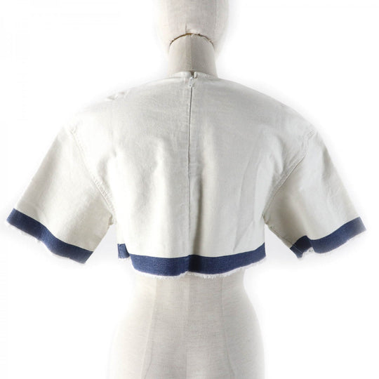 PRADA Cut GFT012 Main: 100% cotton White Indigo Women 36 Used Authentic