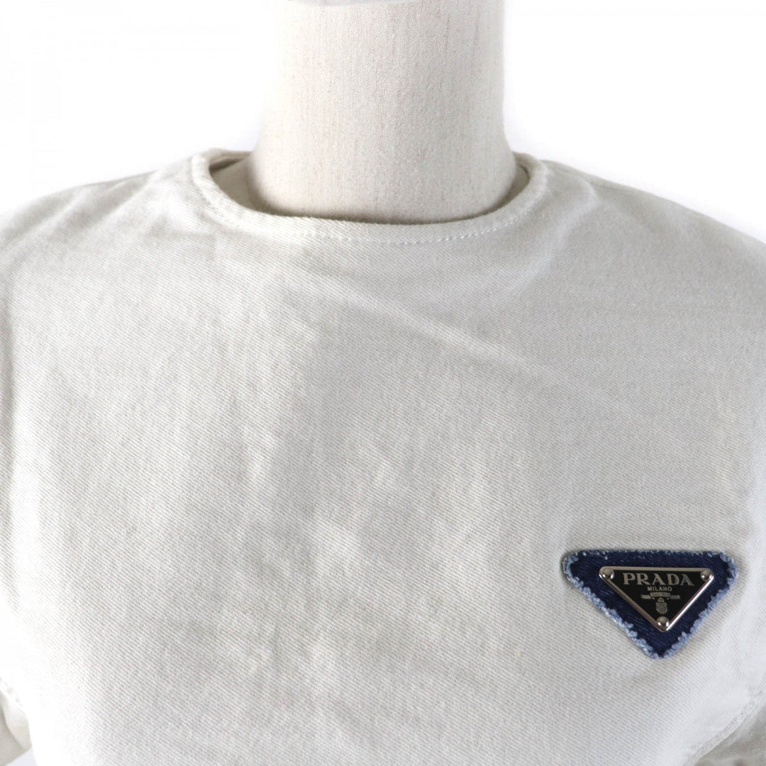 PRADA Cut GFT012 Main: 100% cotton White Indigo Women 36 Used Authentic