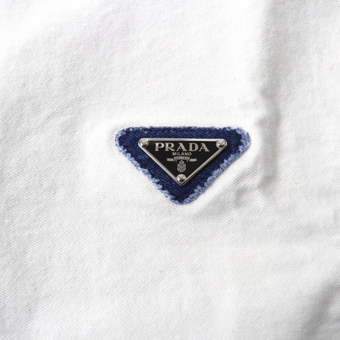 PRADA Cut GFT012 Main: 100% cotton White Indigo Women 36 Used Authentic