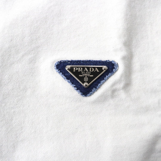 PRADA Cut GFT012 Main: 100% cotton White Indigo Women 36 Used Authentic
