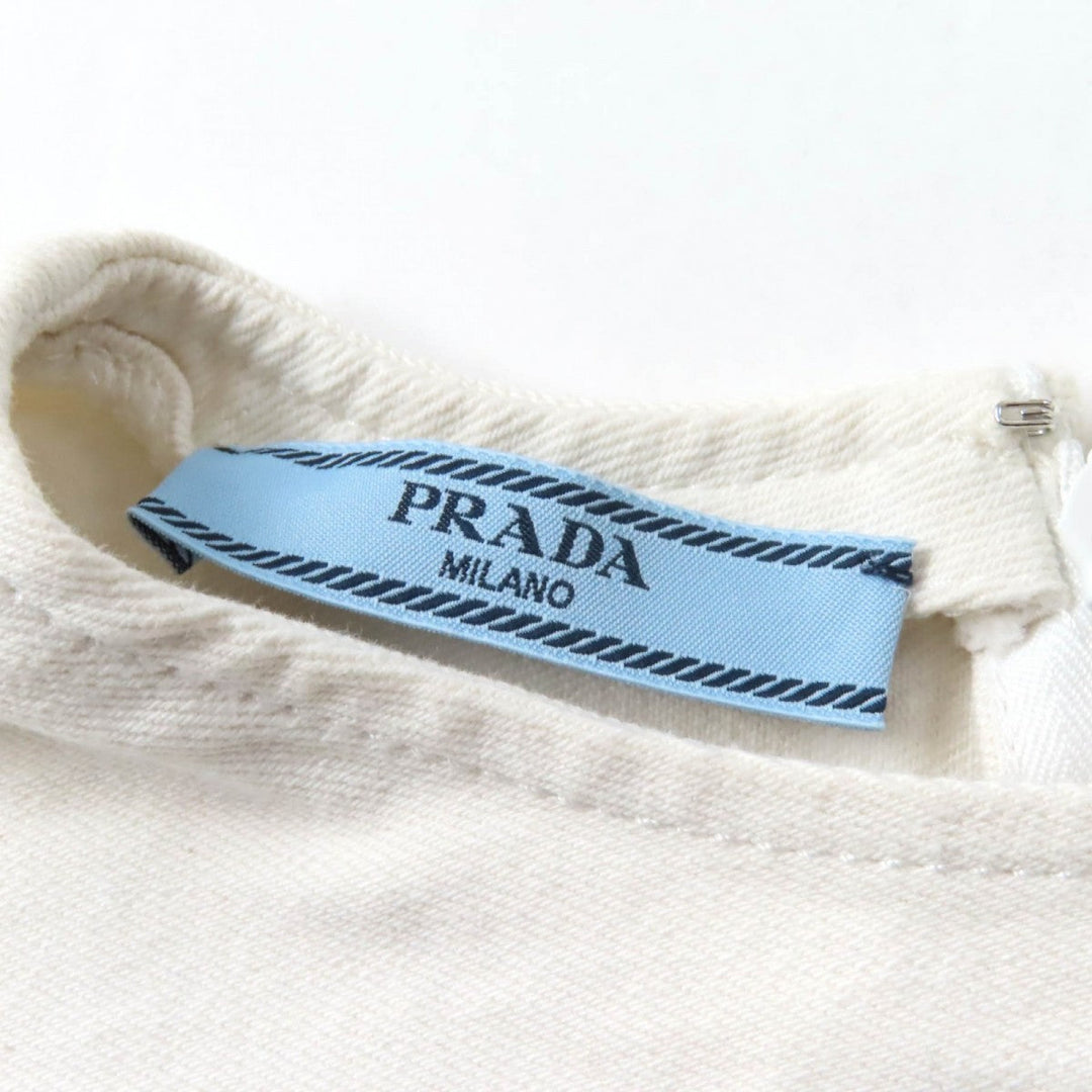 PRADA Cut GFT012 Main: 100% cotton White Indigo Women 36 Used Authentic