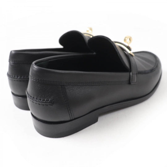 HERMES loafers leather black Moccasin Destan 34.5