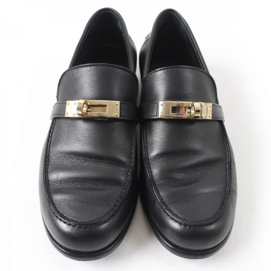 HERMES loafers leather black Moccasin Destan 34.5