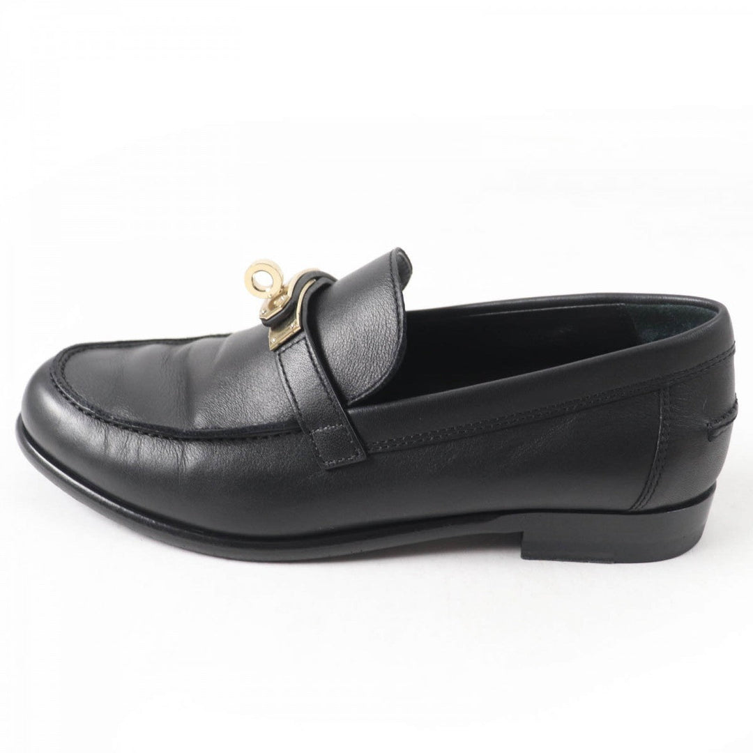 HERMES loafers leather black Moccasin Destan 34.5