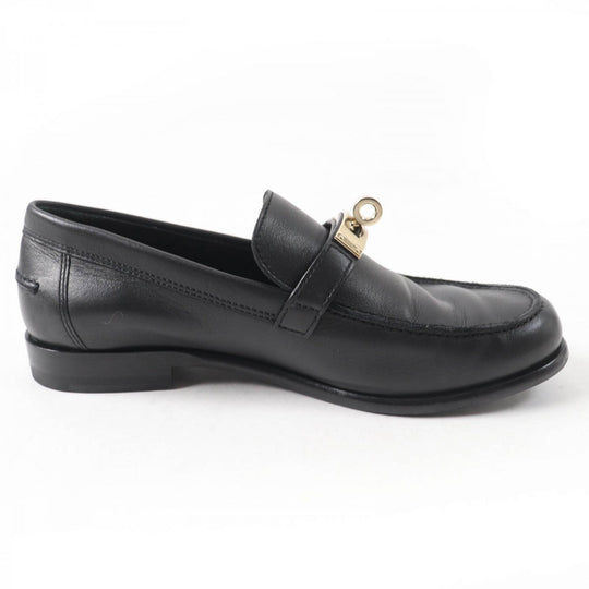 HERMES loafers leather black Moccasin Destan 34.5