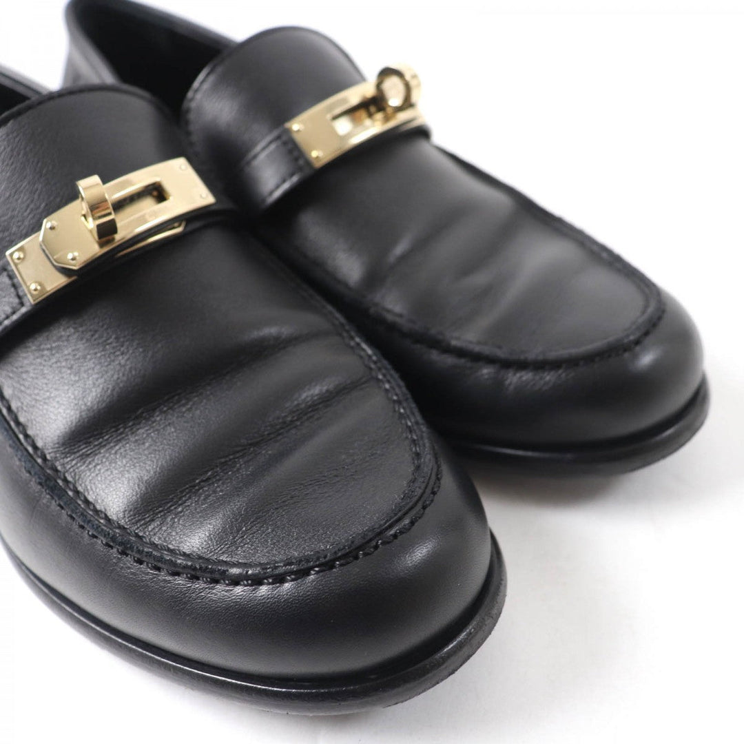 HERMES loafers leather black Moccasin Destan 34.5