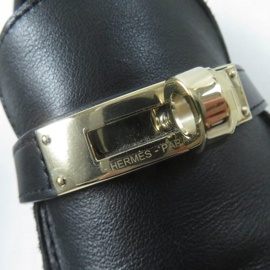 HERMES loafers leather black Moccasin Destan 34.5